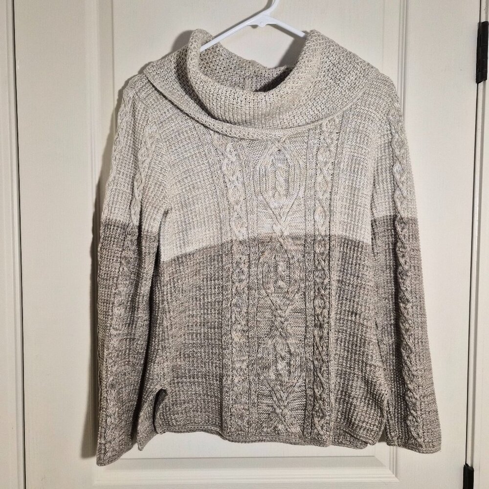 Jeanne Pierre 100% Cotton Cable‑Knit Sweater • Size S • Neutral Gradient